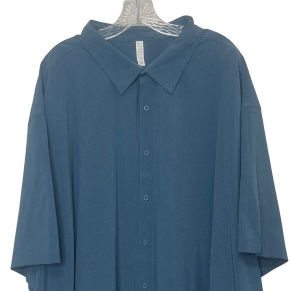 Stylus Button Front Shirt Mens 5XLT Big & Tall Stellar Blue New Short Sleeves - Picture 3 of 9